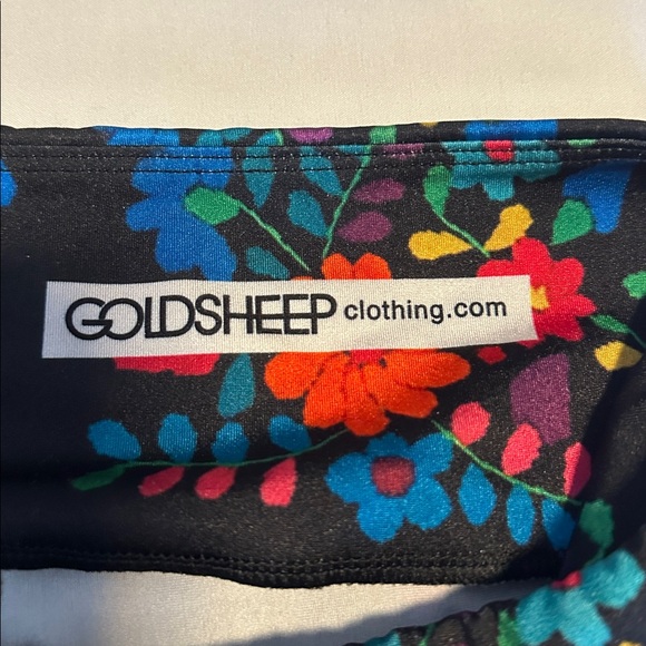 Goldsheep Colorful Floral Leggings - Black with Red, Blue, Orange - Picture 4 of 6